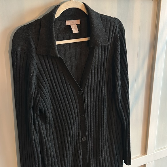 Dark Grey Long Collared Cardigan Sweater - Picture 3 of 5